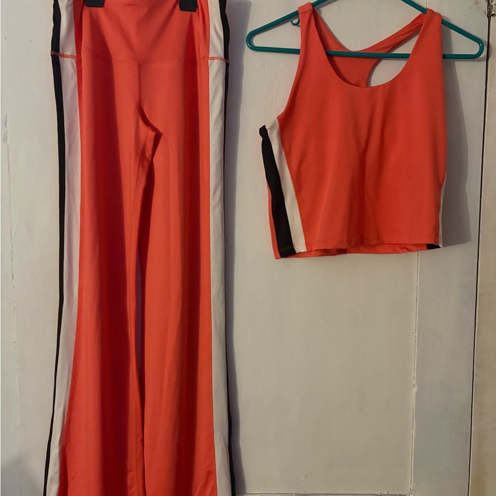 Pro Player Black and Orange Wide Leg Pants and Crop Top med top, small pants